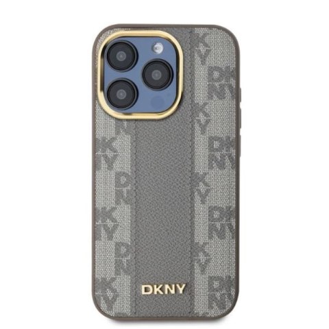 Etui DKNY Leather Checkered Mono Pattern MagSafe na iPhone 15 Pro - beżowe DKNY