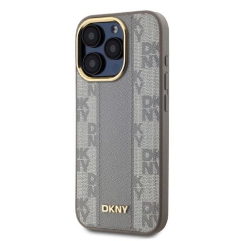 Etui DKNY Leather Checkered Mono Pattern MagSafe na iPhone 15 Pro - beżowe DKNY