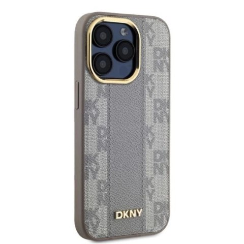 Etui DKNY Leather Checkered Mono Pattern MagSafe na iPhone 15 Pro - beżowe DKNY