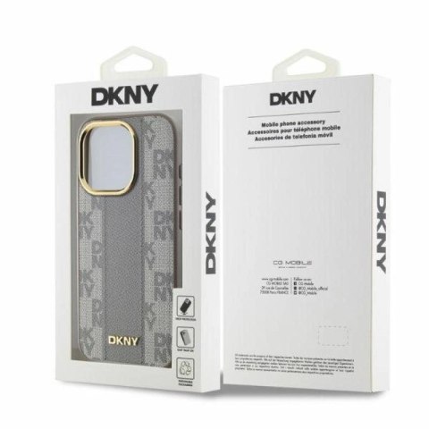 Etui DKNY Leather Checkered Mono Pattern MagSafe na iPhone 15 Pro - beżowe DKNY
