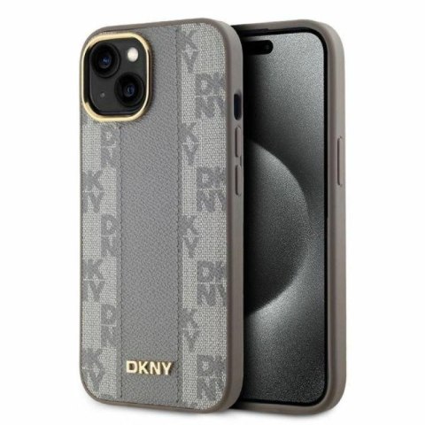 Etui DKNY Leather Checkered Mono Pattern MagSafe na iPhone 15 - beżowe DKNY