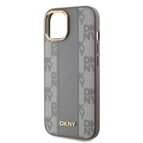 Etui DKNY Leather Checkered Mono Pattern MagSafe na iPhone 15 - beżowe DKNY