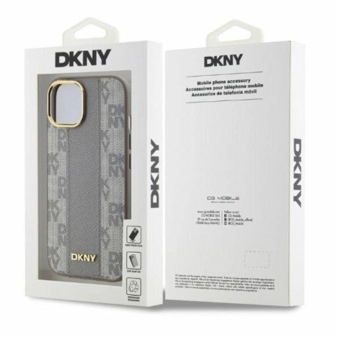 Etui DKNY Leather Checkered Mono Pattern MagSafe na iPhone 15 - beżowe DKNY