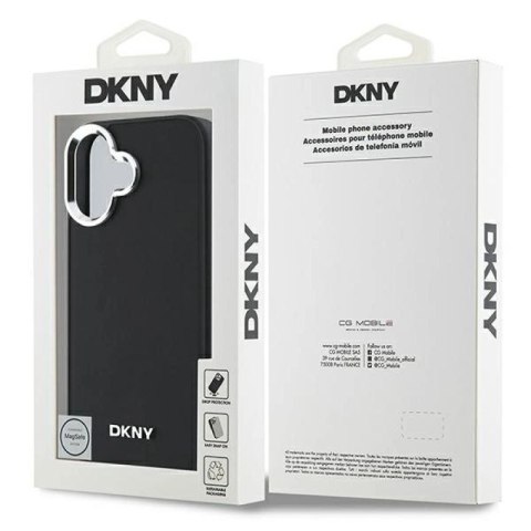 Etui DKNY Plain Silver Logo MagSafe na iPhone 16 - czarne DKNY