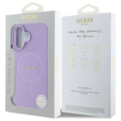Etui Guess Saffiano MagSafe na iPhone 16 - fioletowe Guess
