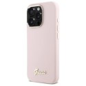 Etui Guess Silicone Script Metal Logo & Frame na iPhone 16 Pro Max - różowe Guess