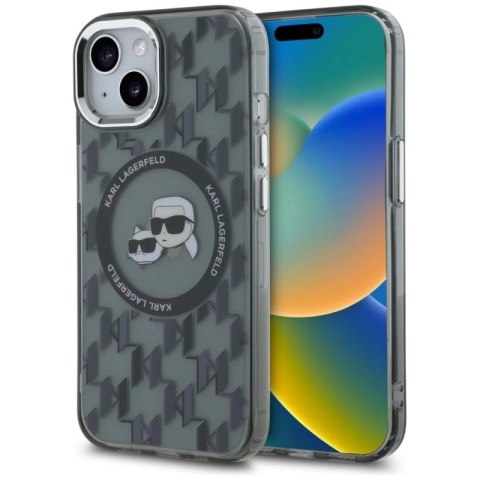 Etui Karl Lagerfeld IML Monogram Karl & Choupette Head MagSafe na iPhone 15 Plus - czarne Karl Lagerfeld