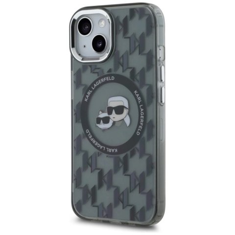 Etui Karl Lagerfeld IML Monogram Karl & Choupette Head MagSafe na iPhone 15 Plus - czarne Karl Lagerfeld