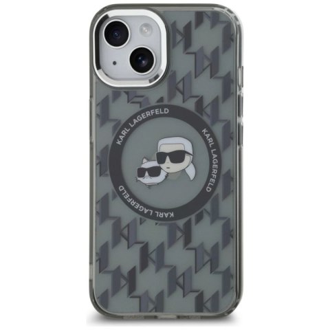 Etui Karl Lagerfeld IML Monogram Karl & Choupette Head MagSafe na iPhone 15 Plus - czarne Karl Lagerfeld