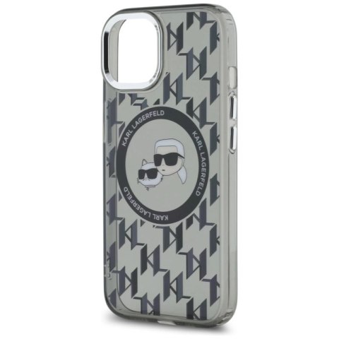 Etui Karl Lagerfeld IML Monogram Karl & Choupette Head MagSafe na iPhone 15 Plus - czarne Karl Lagerfeld