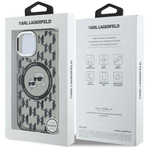 Etui Karl Lagerfeld IML Monogram Karl & Choupette Head MagSafe na iPhone 15 Plus - czarne Karl Lagerfeld