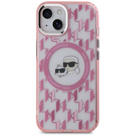 Etui Karl Lagerfeld IML Monogram Karl & Choupette Head MagSafe na iPhone 15 Plus - różowe Karl Lagerfeld