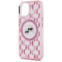 Etui Karl Lagerfeld IML Monogram Karl & Choupette Head MagSafe na iPhone 15 Plus - różowe Karl Lagerfeld
