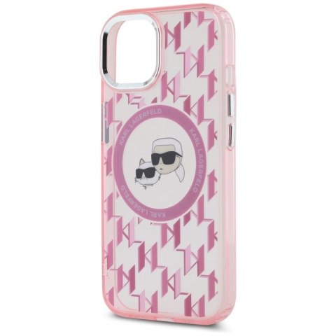 Etui Karl Lagerfeld IML Monogram Karl & Choupette Head MagSafe na iPhone 15 Plus - różowe Karl Lagerfeld