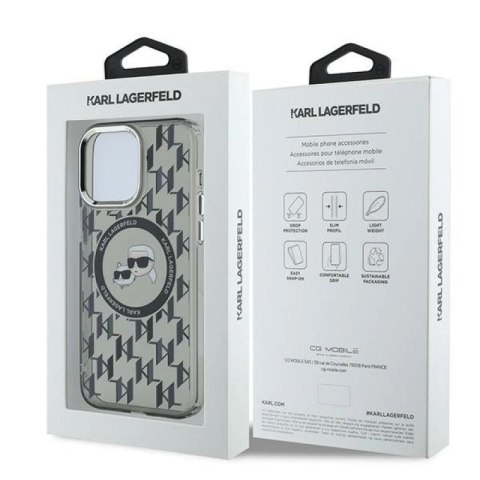 Etui Karl Lagerfeld IML Monogram Karl & Choupette Head MagSafe na iPhone 15 Pro Max - czarne Karl Lagerfeld