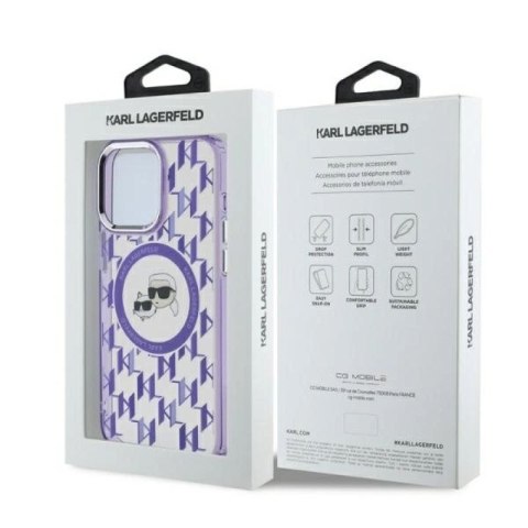 Etui Karl Lagerfeld IML Monogram Karl & Choupette Head MagSafe na iPhone 15 Pro Max - fioletowe Karl Lagerfeld