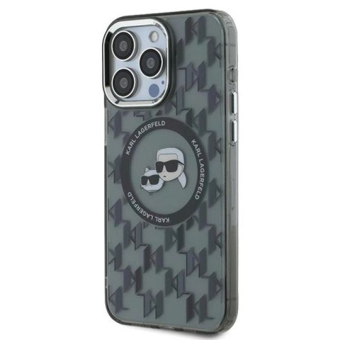 Etui Karl Lagerfeld IML Monogram Karl & Choupette Head MagSafe na iPhone 15 Pro - czarne Karl Lagerfeld