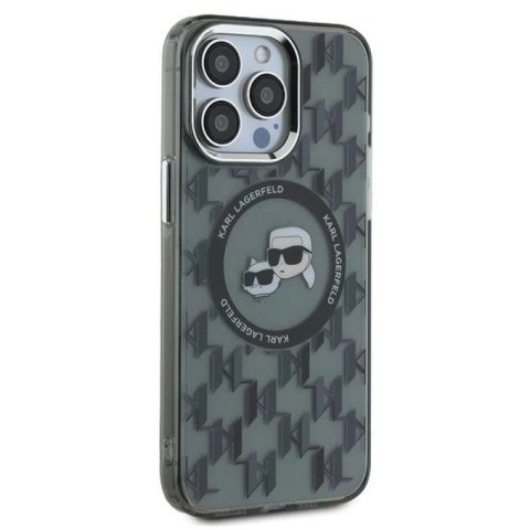Etui Karl Lagerfeld IML Monogram Karl & Choupette Head MagSafe na iPhone 15 Pro - czarne Karl Lagerfeld