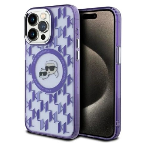 Etui Karl Lagerfeld IML Monogram Karl & Choupette Head MagSafe na iPhone 15 Pro - fioletowe Karl Lagerfeld