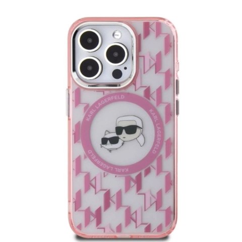 Etui Karl Lagerfeld IML Monogram Karl & Choupette Head MagSafe na iPhone 15 Pro - różowe Karl Lagerfeld