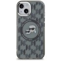 Etui Karl Lagerfeld IML Monogram Karl & Choupette Head MagSafe na iPhone 15 - czarne Karl Lagerfeld