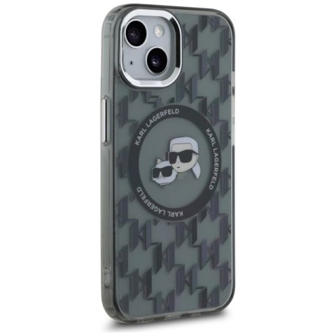 Etui Karl Lagerfeld IML Monogram Karl & Choupette Head MagSafe na iPhone 15 - czarne Karl Lagerfeld
