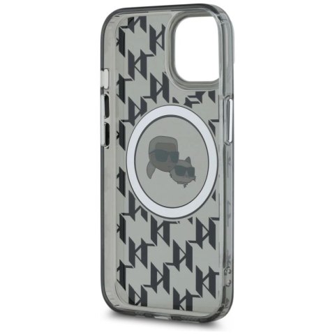 Etui Karl Lagerfeld IML Monogram Karl & Choupette Head MagSafe na iPhone 15 - czarne Karl Lagerfeld