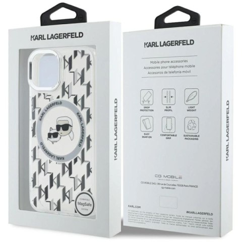 Etui Karl Lagerfeld IML Monogram Karl & Choupette Head MagSafe na iPhone 15 - przezroczyste Karl Lagerfeld