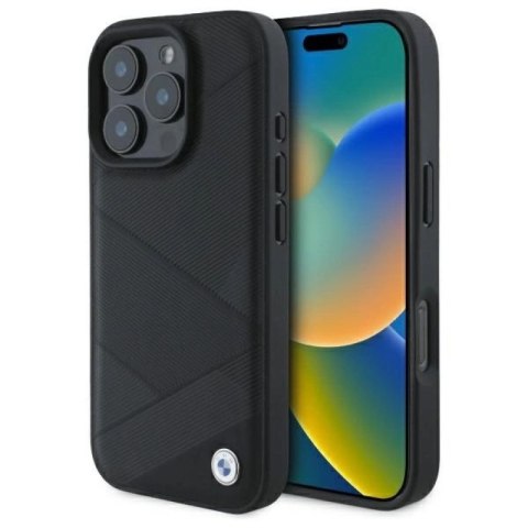 Etui BMW Sign Leather Crossing Lines Pattern na iPhone 16 Pro Max - czarne BMW