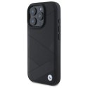 Etui BMW Sign Leather Crossing Lines Pattern na iPhone 16 Pro Max - czarne BMW