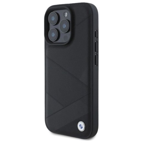 Etui BMW Sign Leather Crossing Lines Pattern na iPhone 16 Pro Max - czarne BMW