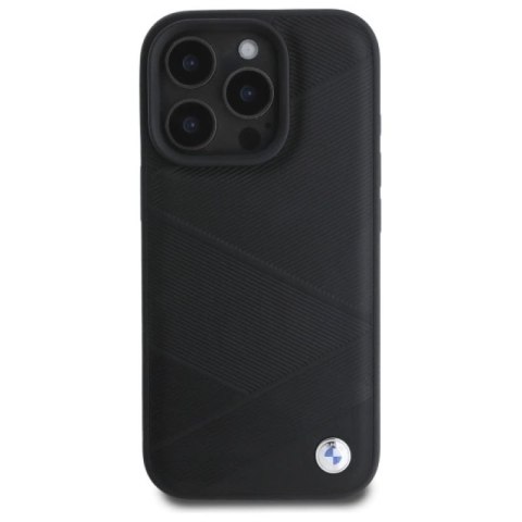 Etui BMW Sign Leather Crossing Lines Pattern na iPhone 16 Pro Max - czarne BMW