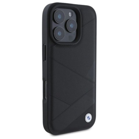 Etui BMW Sign Leather Crossing Lines Pattern na iPhone 16 Pro Max - czarne BMW