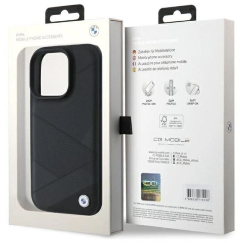 Etui BMW Sign Leather Crossing Lines Pattern na iPhone 16 Pro Max - czarne BMW