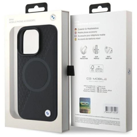 Etui BMW Sign Leather Half Textured And Circle MagSafe na iPhone 16 Pro Max - czarne BMW