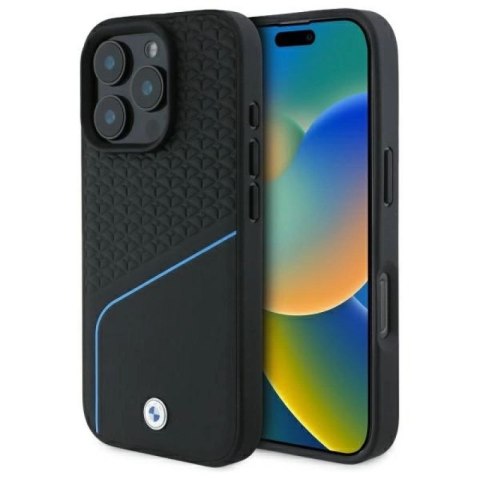 Etui BMW Sign Leather Textured And Line MagSafe na iPhone 16 Pro Max - czarne BMW