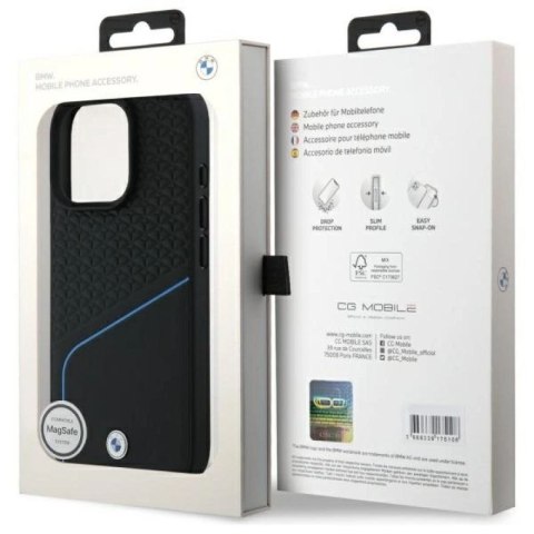 Etui BMW Sign Leather Textured And Line MagSafe na iPhone 16 Pro Max - czarne BMW