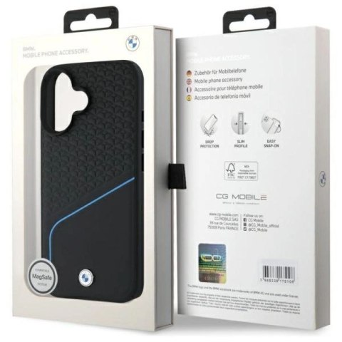 Etui BMW Sign Leather Textured And Line MagSafe na iPhone 16 - czarne BMW