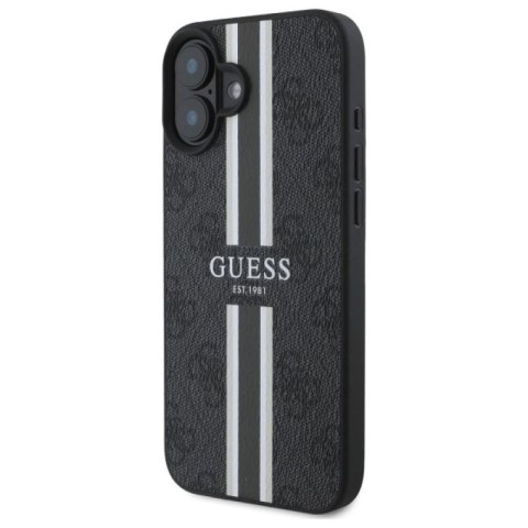 Etui Guess 4G Printed Stripes MagSafe na iPhone 16 - czarne Guess