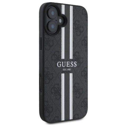 Etui Guess 4G Printed Stripes MagSafe na iPhone 16 - czarne Guess