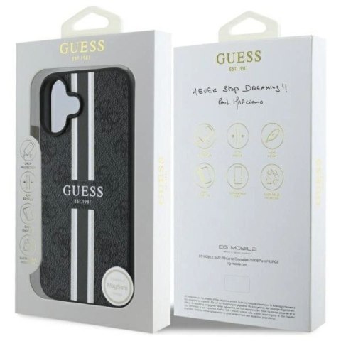 Etui Guess 4G Printed Stripes MagSafe na iPhone 16 - czarne Guess