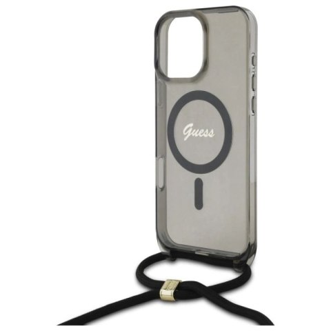 Etui Guess Crossbody Cord Script MagSafe na iPhone 16 Pro Max - czarne Guess