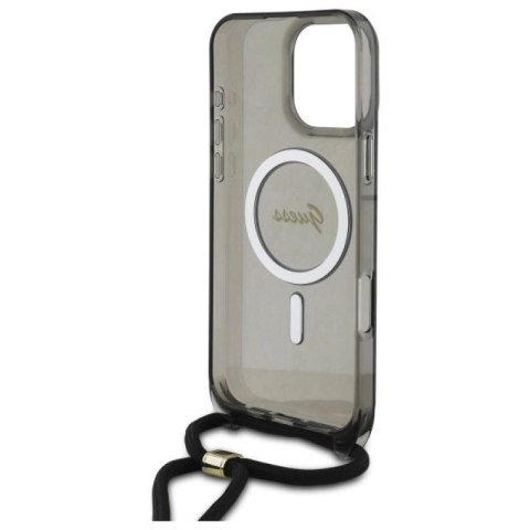 Etui Guess Crossbody Cord Script MagSafe na iPhone 16 Pro Max - czarne Guess