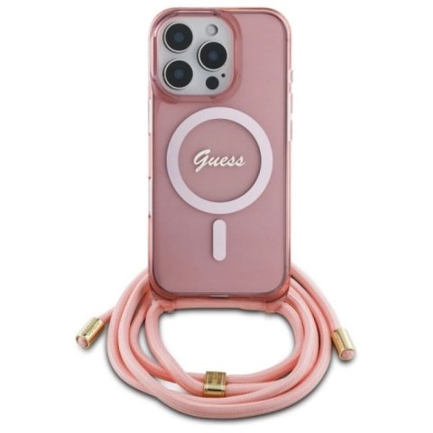 Etui Guess Crossbody Cord Script MagSafe na iPhone 16 Pro Max - różowe Guess