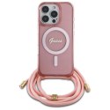 Etui Guess Crossbody Cord Script MagSafe na iPhone 16 Pro - różowe Guess