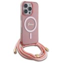 Etui Guess Crossbody Cord Script MagSafe na iPhone 16 Pro - różowe Guess