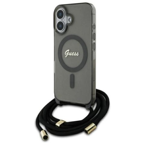 Etui Guess Crossbody Cord Script MagSafe na iPhone 16 - czarne Guess