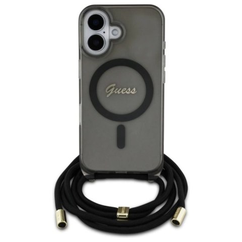 Etui Guess Crossbody Cord Script MagSafe na iPhone 16 - czarne Guess