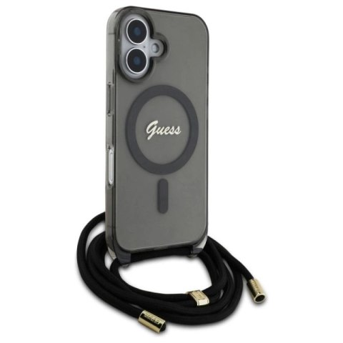 Etui Guess Crossbody Cord Script MagSafe na iPhone 16 - czarne Guess