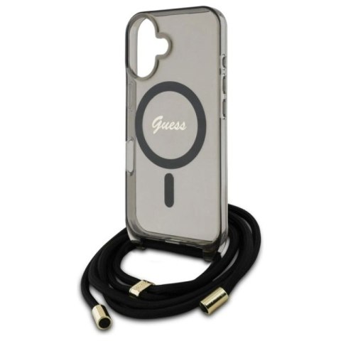 Etui Guess Crossbody Cord Script MagSafe na iPhone 16 - czarne Guess
